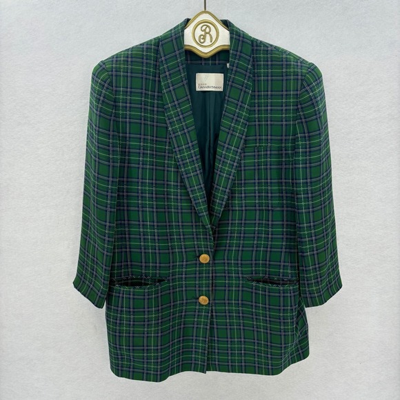 Dana Buchman Jackets & Blazers - Dana Buchman Green Plaid Blazer Jacket Women Size 12 Silk Blend Academia Preppy